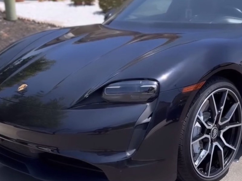 Porsche Taycan front end after an exterior detail